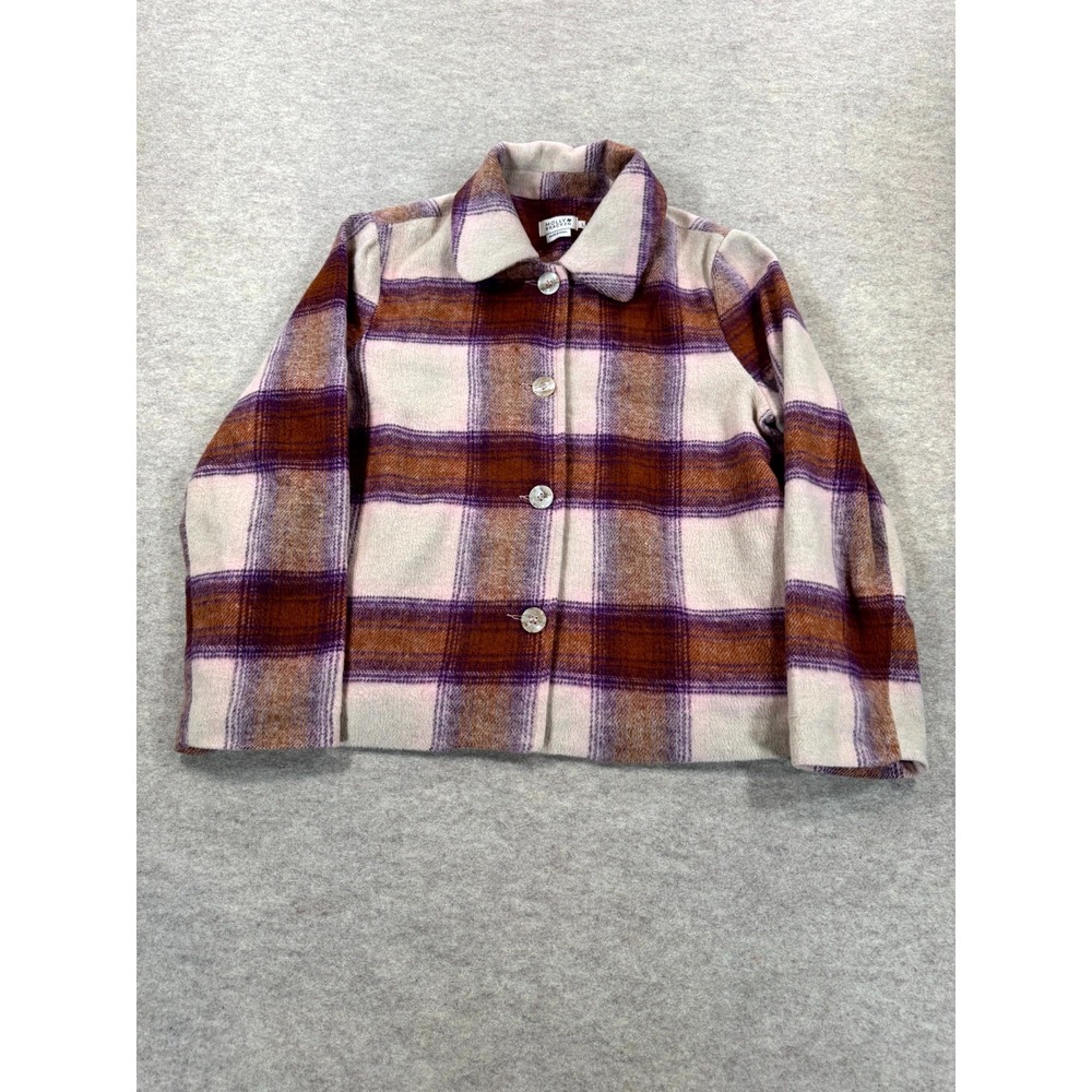 Molly Bracken Womens Large Multicolor Plaid Button Front Pocket Coat P1687BN
